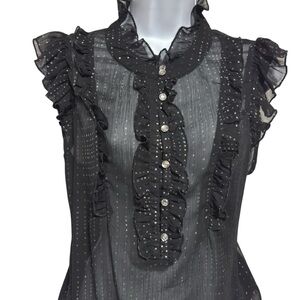 Isabella Rodriguez XL black sheer top whimsygoth ruffled dark fairy smocked hem